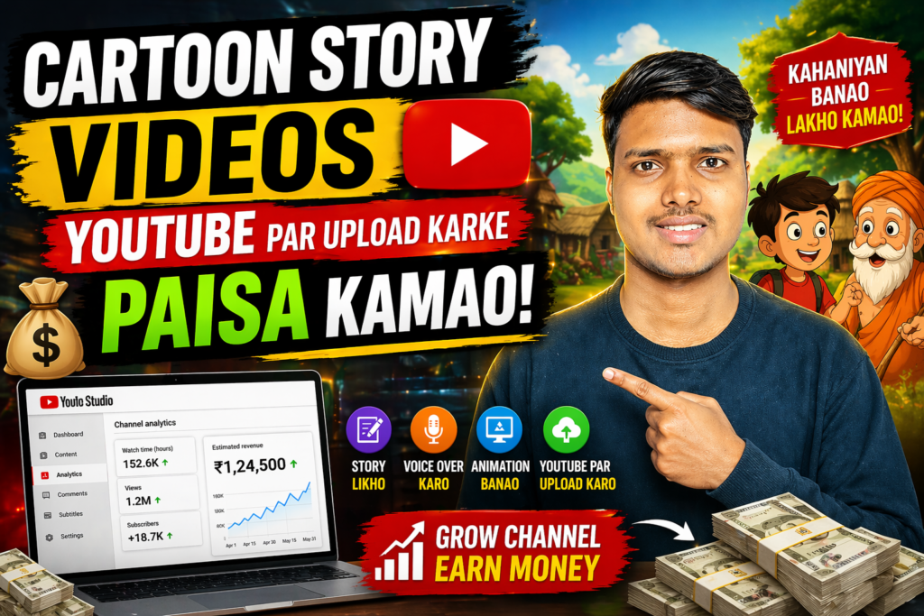 Cartoon story videos youtube par upload karke paisa kamao
